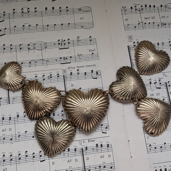 Gold Heart Statement Necklace - Picture 4 of 7